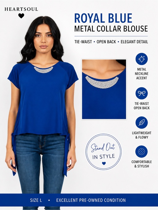 HeartSoul Tops - Heartsoul Royal Blue Metal Collar Neckline Tie-Waist Blouse Top Open Back L
